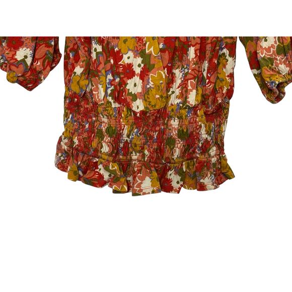 Ann Taylor Loft Orange & Red Short Sleeve Smocked Top Women's Small - Picture 4 of 6